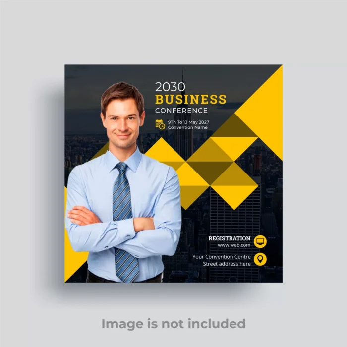 business conference social media post square flyer template - title:دانلود پست اینستاگرامی با موضوع تجاری و اشکال مثلثی زرد در فرمت وکتور - اورچین فایل - format:EPS - وکتور - sku:4432 - keywords: p_id:30058