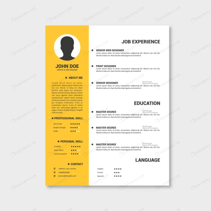 business cv template 2 crcbf85677c size3.47mb - title:رزومه کاری به رنگ زرد و سفید - اورچین فایل - format:EPS - وکتور - sku:crcbf85677c - keywords: p_id:101505