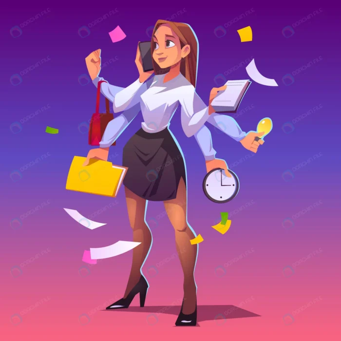 business woman with many hands concept profession crc083a61a4 size1.33mb 1 - title:وکتور خانم مشغول به کار در حال صحبت با تلفن - اورچین فایل - format:EPS - وکتور - sku:crc083a61a4 - keywords: p_id:52942
