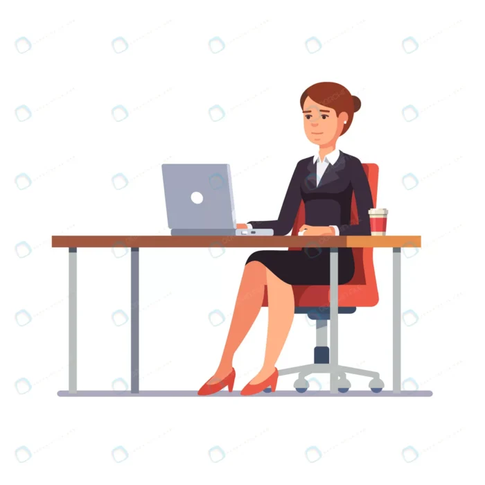 business woman working her clean office desk crce610fbeb size0.38mb - title:وکتور خانم در حال کار با لپ تاپ - اورچین فایل - format:EPS - وکتور - sku:crce610fbeb - keywords: p_id:82569