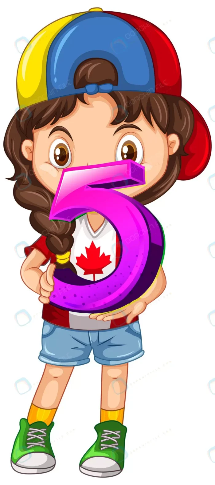 canadian girl wearing cap holding math number fiv crc413a6466 size3.51mb - title:وکتور کارتونی آموزش اعداد به کودکان - اورچین فایل - format:EPS - وکتور - sku:crc413a6466 - keywords: p_id:40318