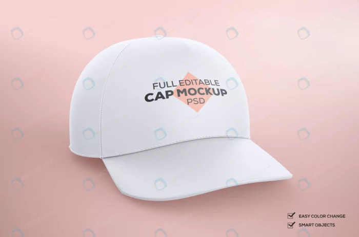 cap mockup half side view crcb0d9c575 size24.29mb - title:موکاپ کلاه سفید رنگ - اورچین فایل - format:PSD - فتوشاپ - sku:crcb0d9c575 - keywords: p_id:78095