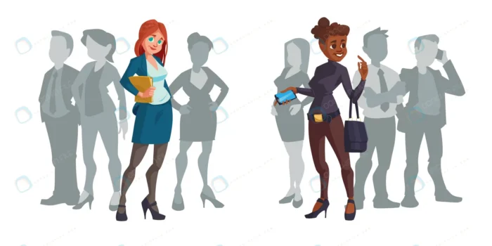 cartoon businesswomen stand out crowd crc9e30724f size2.18mb - title:وکتور خانم و مرد در حال کار - اورچین فایل - format:EPS - وکتور - sku:crc9e30724f - keywords: p_id:52948