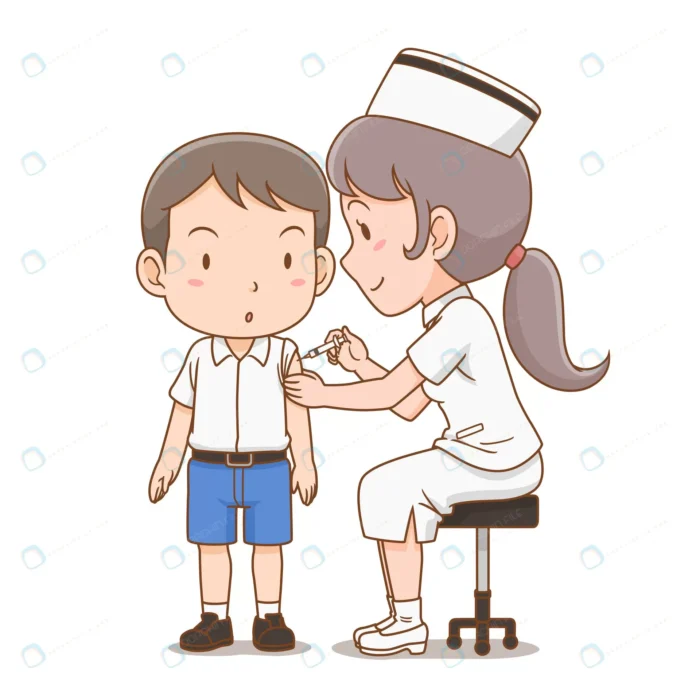 cartoon illustration nurse giving injection stude crcdcf78abd size2.16mb - title:وکتور پزشک در حال تزریق واکسن - اورچین فایل - format:EPS - وکتور - sku:crcdcf78abd - keywords: p_id:78183