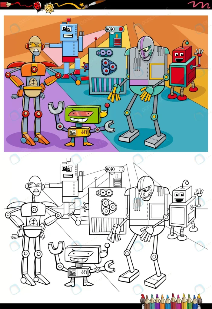 cartoon robots fantasy characters coloring book p crc8466b7eb size4.74mb - title:وکتور طرح ربات برای رنگ آمیزی - اورچین فایل - format:EPS - وکتور - sku:crc8466b7eb - keywords: p_id:40359