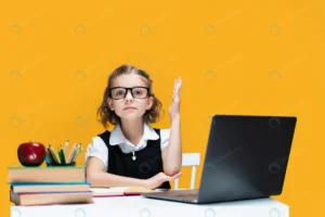 caucasian schoolgirl raising hand sitting laptop crc7d91597b size4.34mb 6000x4000 - title:Home - اورچین فایل - format: - sku: - keywords: p_id:18