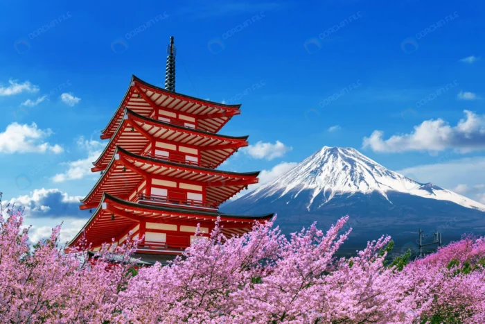 cherry blossoms spring chureito pagoda fuji mount crcd111c488 size10.44mb 6000x4000 1 - title:استوک معبد ژاپنی با نمای کوه فوجی و شکوفه های گیلاس - اورچین فایل - format:JPG - استوک - sku:crcd111c488 - keywords: p_id:51358