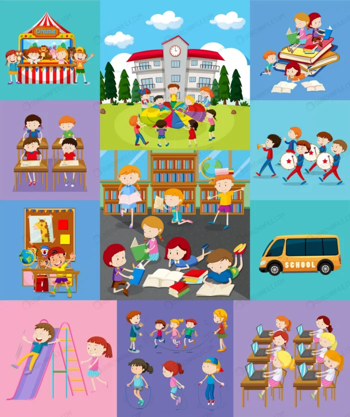 children doing different activities school crc56530669 size7.36mb - title:کاراکتر بچه ها در مدرسه - اورچین فایل - format:EPS - وکتور - sku:crc56530669 - keywords:کاراکتر بچه ها در مدرسه p_id:104137