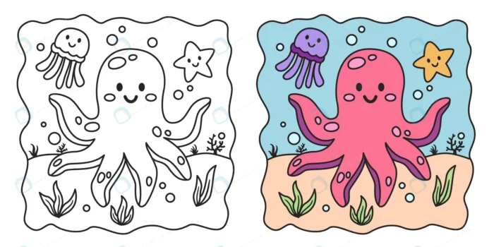 children s coloring illustration with octopus cr crc5655641a size2.53mb - title:وکتور کارتونی اختاپوس برای رنگ آمیزی - اورچین فایل - format:EPS - وکتور - sku:crc5655641a - keywords: p_id:40361