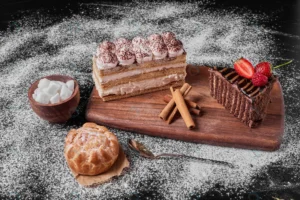 chocolate cake slice with tiramisu wooden platter crc0196b492 size23.55mb 6240x4160 - title:Home - اورچین فایل - format: - sku: - keywords: p_id:18