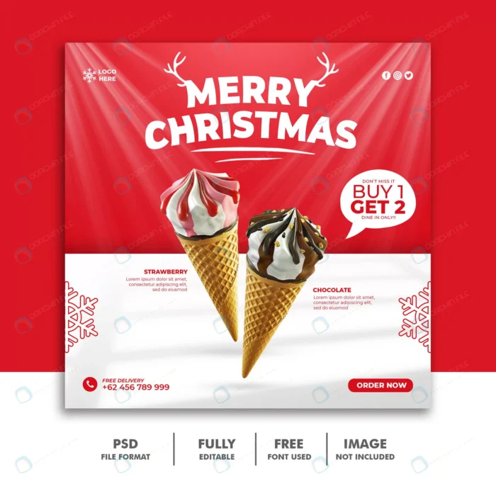 christmas social media post template restaurant f crc79abfdcf size9.2mb - title:دانلود پست اینستاگرامی لایه باز سال نو مسیحی ویژه بستنی با کاراکتر بدون بکگراند در پس زمینه قرمز - اورچین فایل - format:PSD - فتوشاپ - sku:crc79abfdcf - keywords: p_id:41672