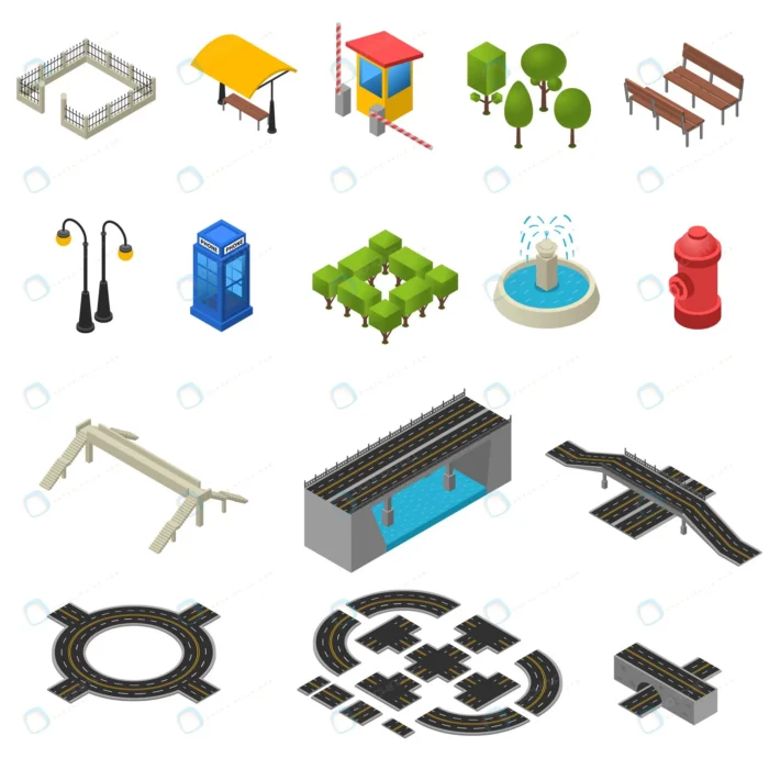 city isometric icons set crc1888bd5d size2.71mb - title:ایزومتریک عناصر شهری با فرمت وکتور - اورچین فایل - format:EPS - وکتور - sku:crc1888bd5d - keywords: p_id:77241