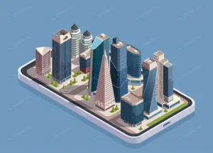 city skyscrapers isometric concept with phone bod crcff7d350e size4.25mb - title:Home - اورچین فایل - format: - sku: - keywords: p_id:18