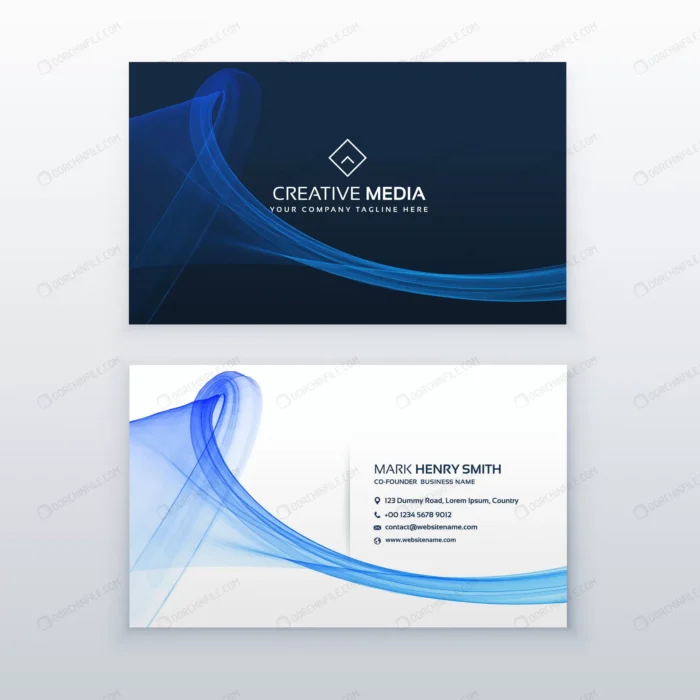 clean blue business card with wave shape crc5f02f97f size2.46mb - title:قالب کارت ویزیت تجاری طرح موجی - اورچین فایل - format:EPS - وکتور - sku:crc5f02f97f - keywords: p_id:93529
