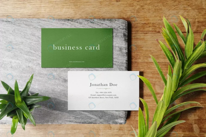clean minimal business card mockup top granite wit rnd677 frp27002547 - title:کارت ویزیت تجاری با پس زمینه سبز و سفید - اورچین فایل - format:PSD - فتوشاپ - sku:frp27002547 - keywords: p_id:67353