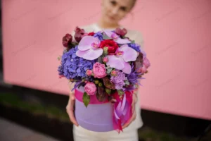 close up girl holding bouquet hat box with bow crc64fb1c37 size4.96mb 4256x2832 - title:Home - اورچین فایل - format: - sku: - keywords: p_id:18