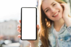 close up smiley woman holding smartphone crcd63404f0 size119.68mb - title:Home - اورچین فایل - format: - sku: - keywords: p_id:18