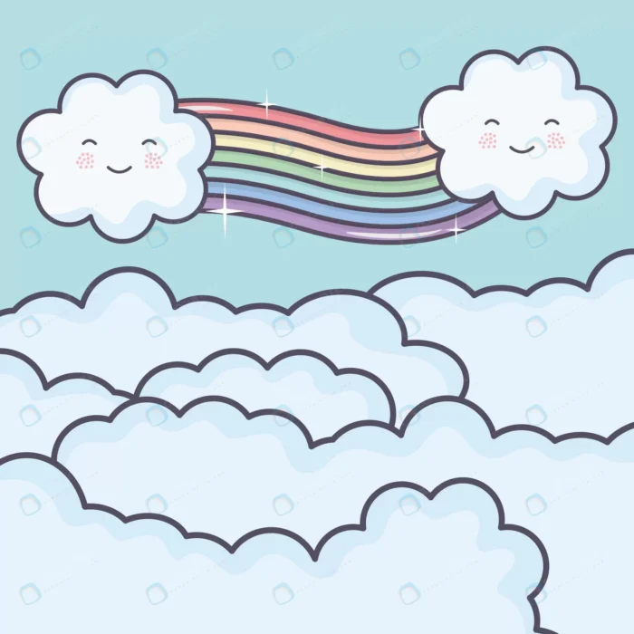 clouds sky with rainbow weather kawaii characters crc660ef0c6 size2.46mb - title:دانلود وکتور ابر کارتونی با رنگین کمان و کاراکتر کاوایی آب و هوا - اورچین فایل - format:EPS - وکتور - sku:crc660ef0c6 - keywords: p_id:35233