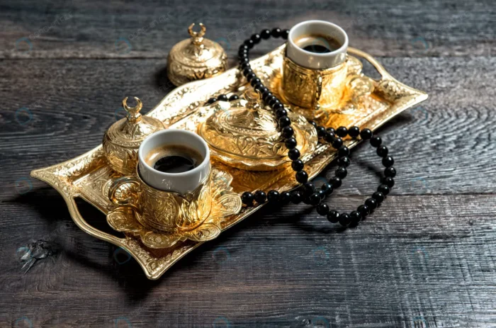 coffee cups golden decorations rosary ramadan kar crcf1d52232 size11.54mb 4928x3259 1 - title:استوک فنجان طلایی تزئینی با تسبیح - اورچین فایل - format:JPG - استوک - sku:crcf1d52232 - keywords: p_id:50885