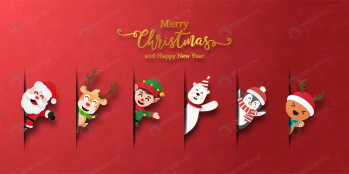 collection christmas themed icons crc351c9f5b size14.38mb - title:دانلود وکتور کارتونی کریسمس با طراحی زیبا از بابا نوئل و کاراکترهای بامزه اش در پس زمینه قرمز و برفی - اورچین فایل - format:EPS - وکتور - sku:crc351c9f5b - keywords: p_id:31563