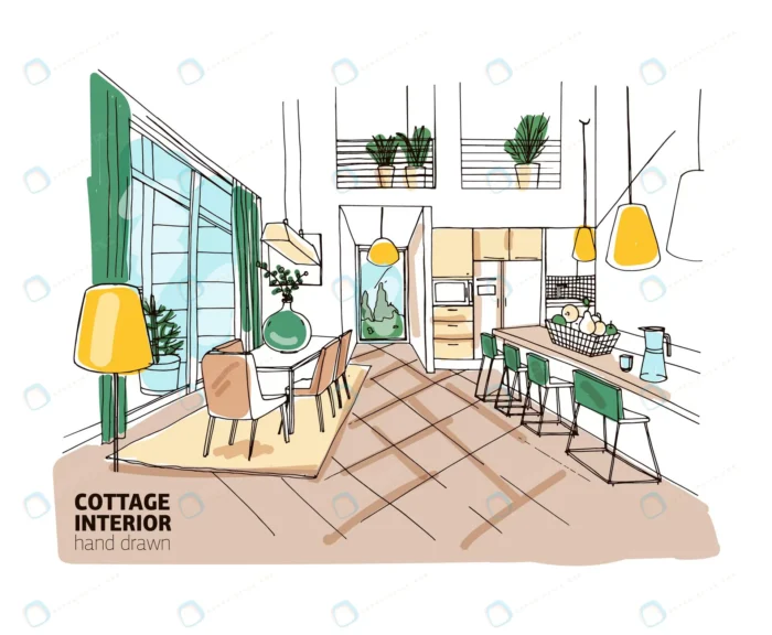 colorful freehand sketch mansion summer cottage i crc970b600d size3.15mb - title:دکوراسیون داخلی منزل تابستانی سبک نقاشی - اورچین فایل - format:EPS - وکتور - sku:crc970b600d - keywords: p_id:40907