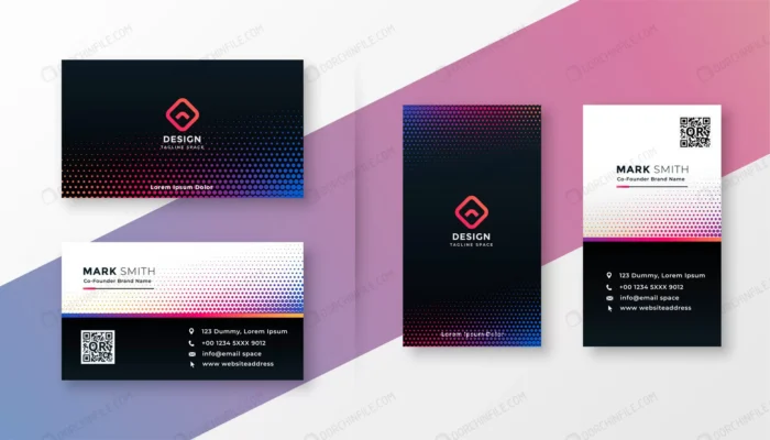 colorful halftone style modern business card desi crcab3b610a size4.29mb - title:کارت ویزیت عمودی و افقی سبک هافتون - اورچین فایل - format:EPS - وکتور - sku:crcab3b610a - keywords: p_id:93507