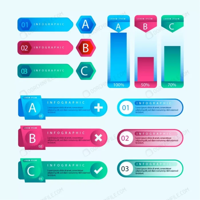 colorful set infographic elements with gradient s crc92c7f91d size1.00mb - title:مجموعه وکتور اینفوگرافیک مرحله ای - اورچین فایل - format:EPS - وکتور - sku:crc92c7f91d - keywords: p_id:98933