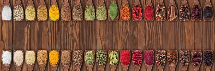colorful spices herbs as element food packaging d crc69930797 - title:بنر انواع ادویه جات و گیاهان - اورچین فایل - format:JPG - استوک - sku:crc69930797 - keywords: p_id:84503