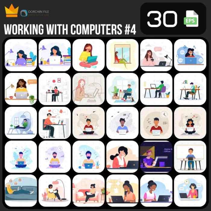 computer 4db - title:کالکشن 30 وکتور کار با کامپیوتر - اورچین فایل - format:EPS - وکتور - sku:crca6e57bb9 - keywords: p_id:59945