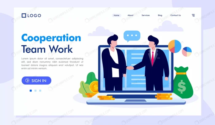 cooperation team work landing page website illust crc47bcd6e1 size1.38mb - title:صفحه فرود کار تیمی - اورچین فایل - format:EPS - وکتور - sku:crc47bcd6e1 - keywords:صفحه فرود کار تیمی p_id:102883