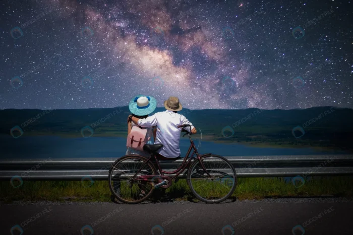 couple traveler sitting near bicycle looking milk crc99f17ff6 - title:عکس زوج عاشق در حال تماشای آسمان شب - اورچین فایل - format:JPG - استوک - sku:crc99f17ff6 - keywords:عکس زوج عاشق در حال تماشای آسمان شب, عکس استوک, تصویر استوک رایگان, دانلود رایگان, عشق, فایل تکی, ولنتاین p_id:63373
