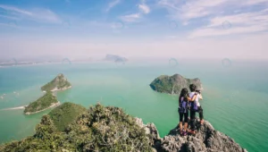 couple traveler standing take photo top mountain crc73cf0670 size12.29mb 5766x3264 - title:Home - اورچین فایل - format: - sku: - keywords: p_id:18