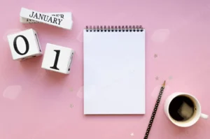 cozy top view mockup start new year 1 january goals spiral notebook with blank list text - title:Home - اورچین فایل - format: - sku: - keywords: p_id:18