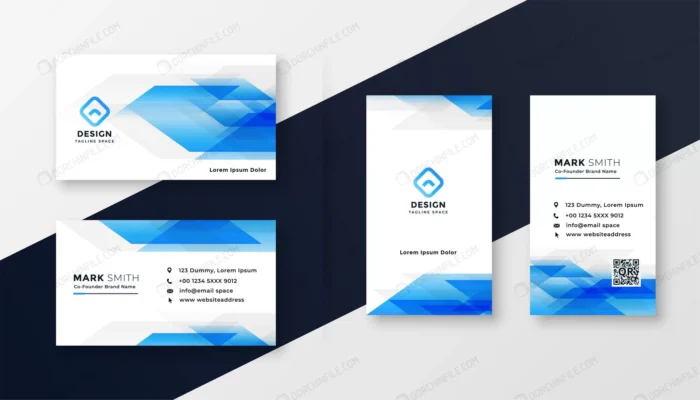 creative blue abstract business card design crc74309f7a size1.64mb - title:کارت ویزیت عمودی و افقی به رنگ آبی و سفید - اورچین فایل - format:EPS - وکتور - sku:crc74309f7a - keywords: p_id:93493