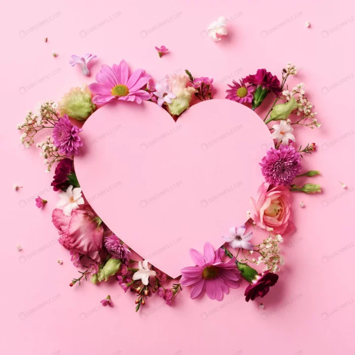 creative layout with pink flowers paper heart pun crc8984ce26 - title:کادر خالی شکل قلب با حاشیه گل - اورچین فایل - format:JPG - استوک - sku:crc8984ce26 - keywords: p_id:99951
