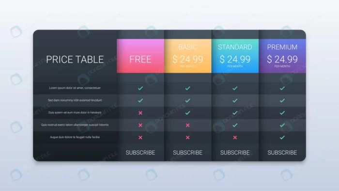creative price table template website application crcf0d11feb size1.25mb - title:جدول قیمت پلن ها - اورچین فایل - format:EPS - وکتور - sku:crcf0d11feb - keywords: p_id:89931