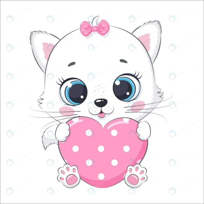 cute baby kitty with heart cartoon vector illustr crc0606c200 size1.58mb - title:وکتور گربه سفید با قلب صورتی - اورچین فایل - format:EPS - وکتور - sku:crc0606c200 - keywords: p_id:77671