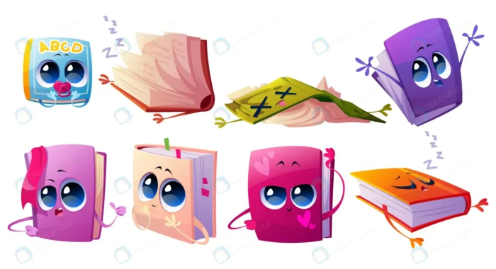 cute books characters with bookmarks faces crc47c7014e size3.02mb - title:مجموعه وکتور کاراکترهای کارتونی 3 بعدی کتاب - اورچین فایل - format:EPS - وکتور - sku:crc47c7014e - keywords: p_id:64795