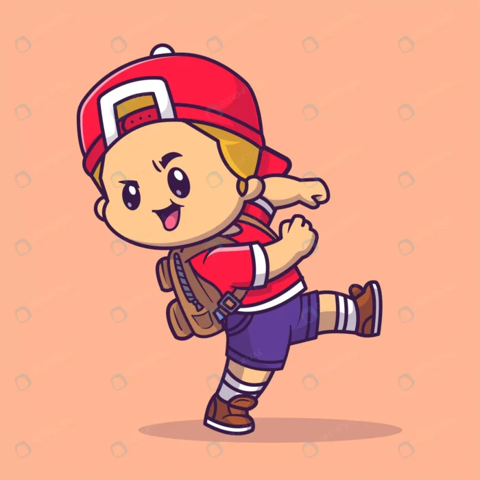 cute boy going school cartoon vector icon illustr crc3a20c9f7 size1.72mb - title:دانلود کاراکتر پسر با کوله پشتی و کلاه - اورچین فایل - format:EPS - وکتور - sku:crc3a20c9f7 - keywords: p_id:61666