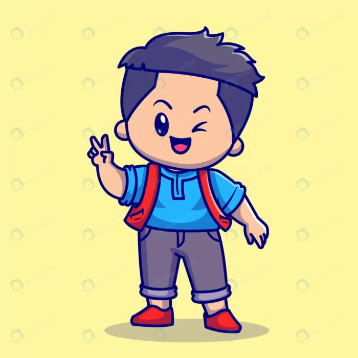 cute boy with peace sign cartoon vector icon illu crc8e257503 size1.14mb - title:وکتور کاراکتر با مزه پسر بچه با علامت دست پیروزی - اورچین فایل - format:EPS - وکتور - sku:crc8e257503 - keywords: p_id:61726