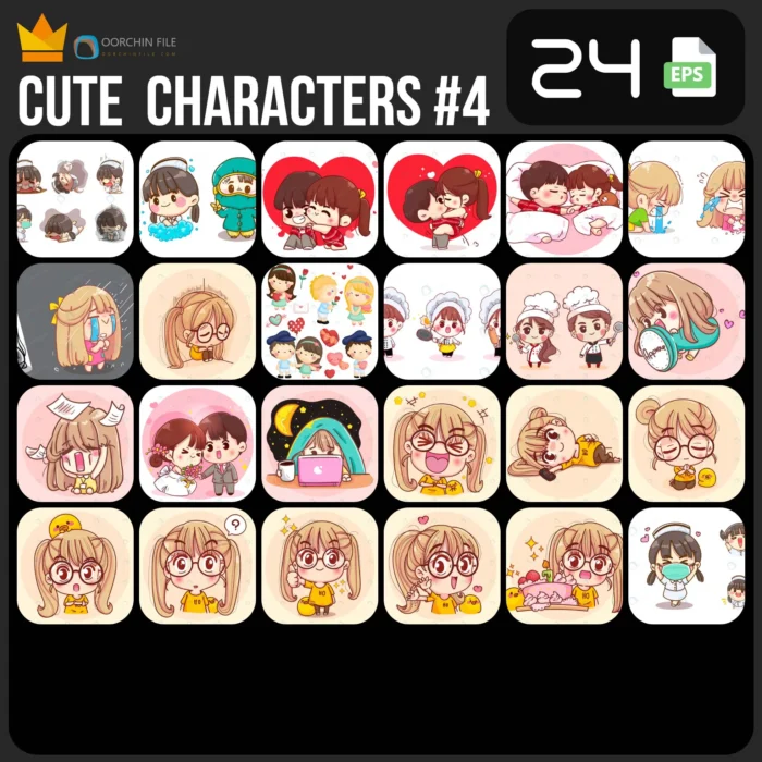 cute character 4a - title:کالکشن ۲۴ کاراکتر بامزه دوست داشتنی - اورچین فایل - format:EPS - وکتور - sku:crcv24cute4 - keywords: p_id:39303