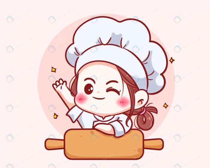cute chef girl uniform character hold hand smilin crccab72b63 size1.88mb - title:کاراکتر کارتونی خانم سرآشپز - اورچین فایل - format:EPS - وکتور - sku:crccab72b63 - keywords: p_id:61732