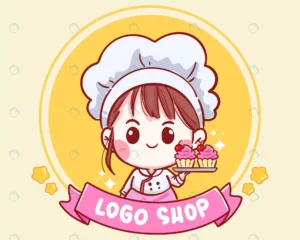 cute chef holding cherry cupcakes shop logo - title:Home - اورچین فایل - format: - sku: - keywords: p_id:18