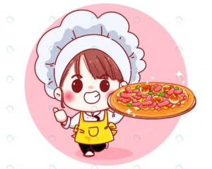 cute chef holding pizza cartoon illustration - title:Home - اورچین فایل - format: - sku: - keywords: p_id:18