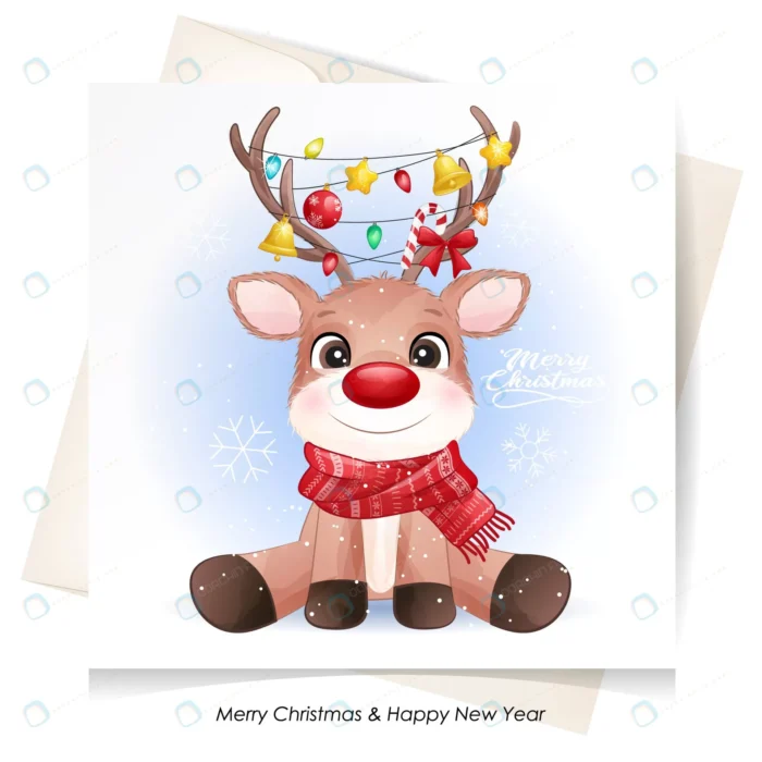 cute deer christmas with watercolor card crcdd17388b size8.26mb - title:وکتور کارتونی گوزن - اورچین فایل - format:EPS - وکتور - sku:crcdd17388b - keywords: p_id:86765