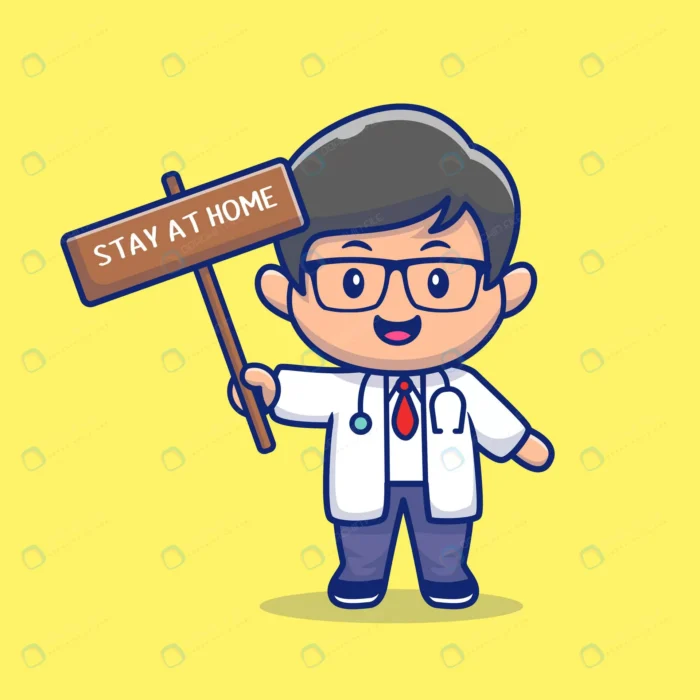 cute doctor stay home icon illustration crc3f1d8f81 size0.77mb - title:کاراکتر دکتر با پلاکارد در خانه بمانید - اورچین فایل - format:EPS - وکتور - sku:crc3f1d8f81 - keywords: p_id:61750