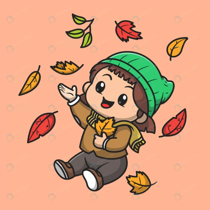 cute girl autumn cartoon vector icon illustration crc3928ce4d size1.46mb - title:وکتور کاراکتر دختر بچه و برگ های پاییزی - اورچین فایل - format:EPS - وکتور - sku:crc3928ce4d - keywords: p_id:61778