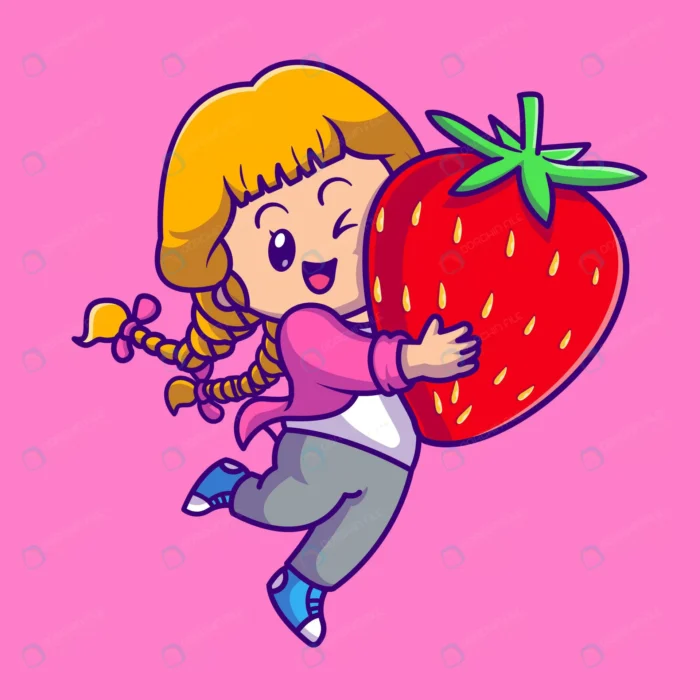 cute girl holding strawberry cartoon vector icon crc7640c292 size1.41mb - title:وکتور کاراکتر دختر با توت فرنگی بزرگ - اورچین فایل - format:EPS - وکتور - sku:crc7640c292 - keywords: p_id:61804