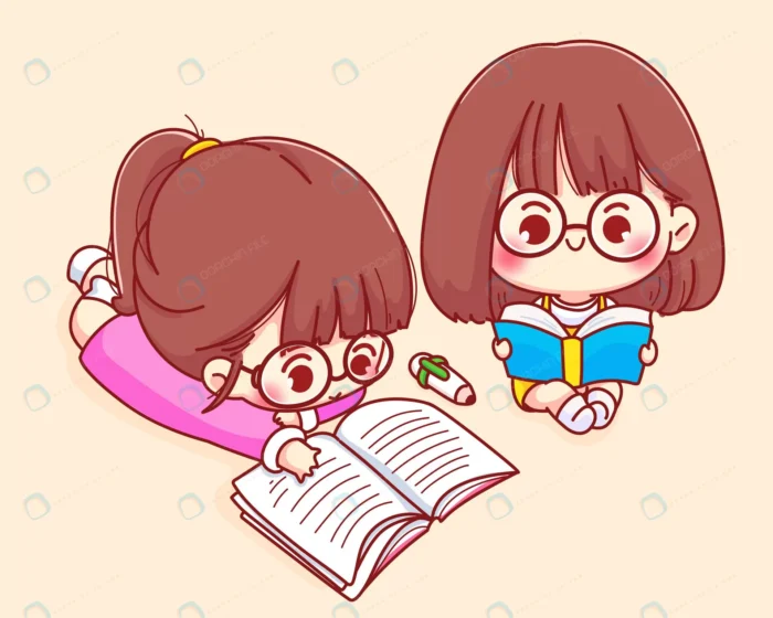 cute girl read book cartoon character illustratio crce705b618 size3.46mb - title:دانلود طرح کارتونی با کاراکتر دخترهای درسخوان - اورچین فایل - format:EPS - وکتور - sku:crce705b618 - keywords: p_id:36098
