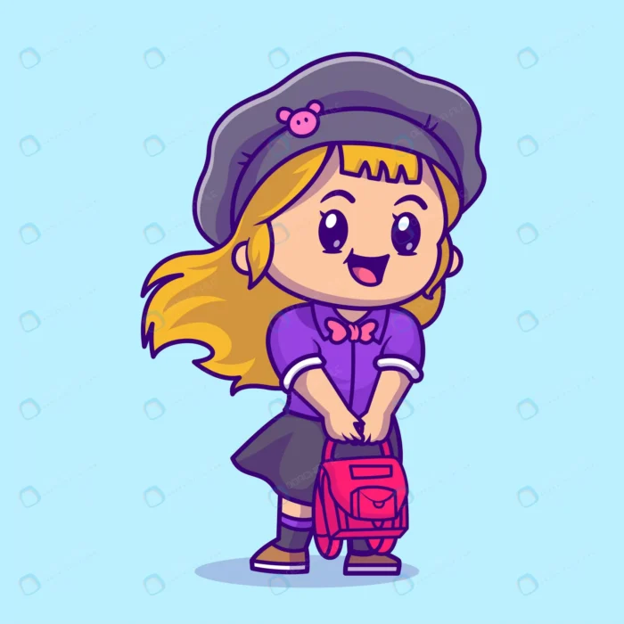 cute girl with bag wearing hat cartoon vector ico crc96cbf6ed size1.81mb - title:کاراکتر دختر با کیف و یونیفرم مدرسه - اورچین فایل - format:EPS - وکتور - sku:crc96cbf6ed - keywords: p_id:61848